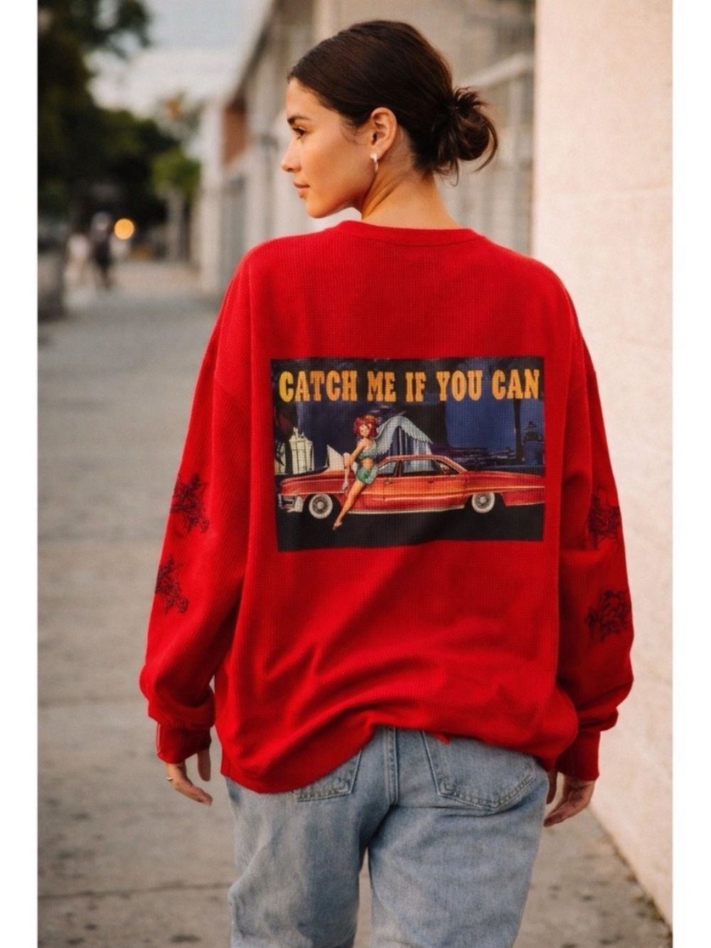 Boys Lie Red Thermal with Graphic 'Catch Me If You Can' Back Print
